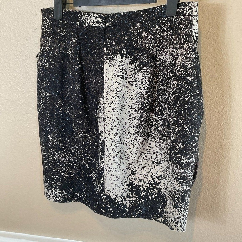 Halston Heritage Women Black Silk Skirt Sz 6 Abstract Pixel Print Wool Mini U3 - Picture 5 of 12